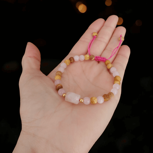 Pulsera Palo Santo Aromática y cuarzo Rosa Para el amor