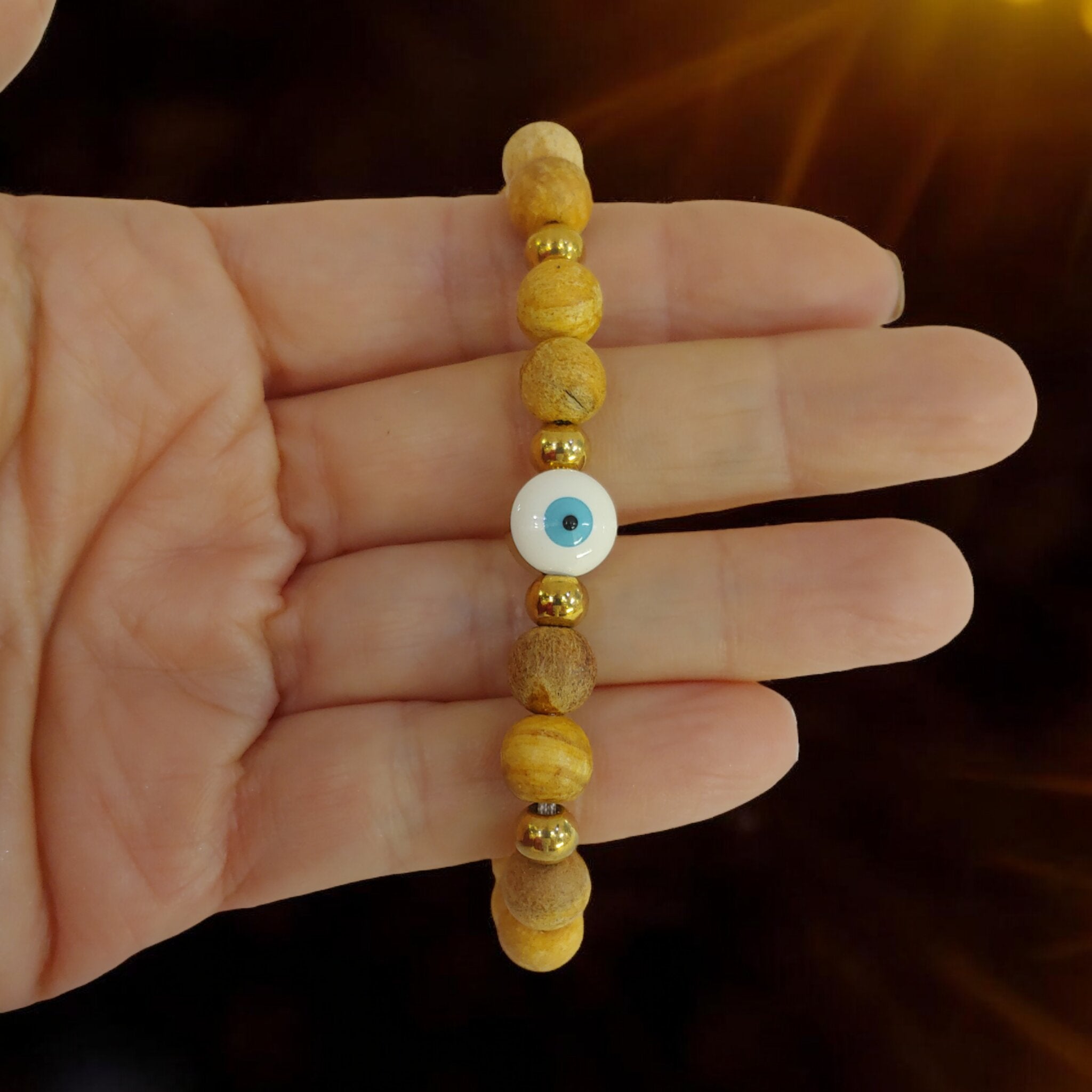 Pulsera Palo Santo Aromática con ojo turco -  Protección y Energía Positiva