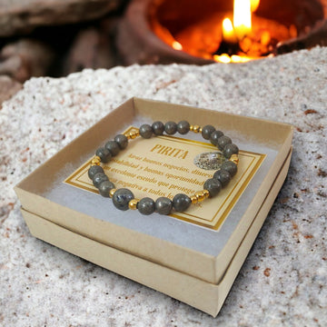Pulsera de Pirita con billas de acero inoxidable "Riqueza, Protección y Bienestar Emocional"